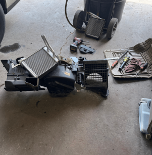 radiator repair, auto repair in Floyds Knobs, IN at Schindler's Garage. Vehicle’s heating and cooling components removed for service, ensuring proper cabin comfort and system efficiency.